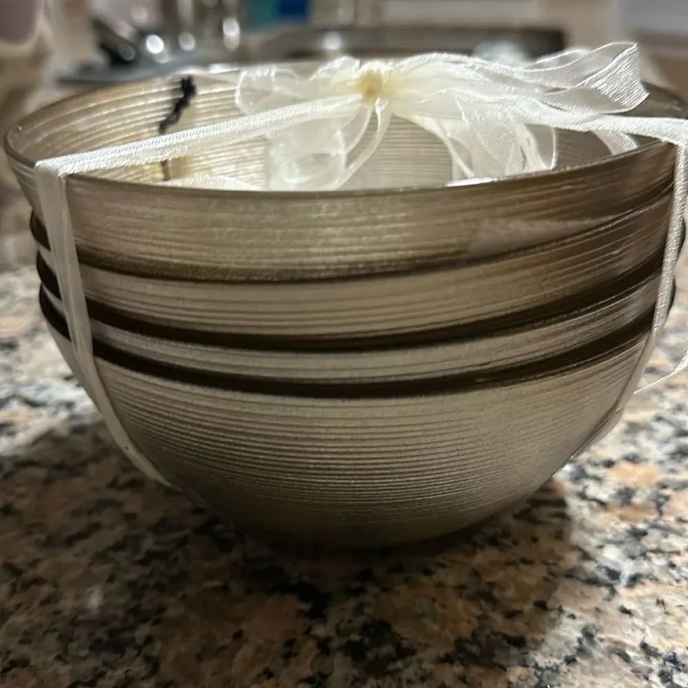 NWT Akcam glass Turkish silver  gold shimmer bowl set